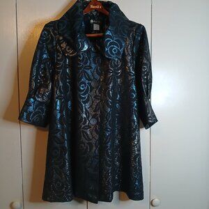 NWT. Damee Inc. Medium Black Textured Floral Evening Coat (0794G4)